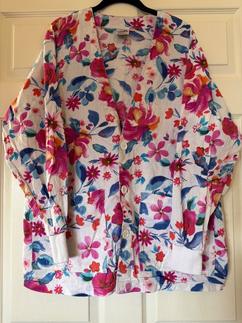 S.C.R.U.B.S. Floral Print Button-Up Cotton Jacket With Pockets - Multicolor Size